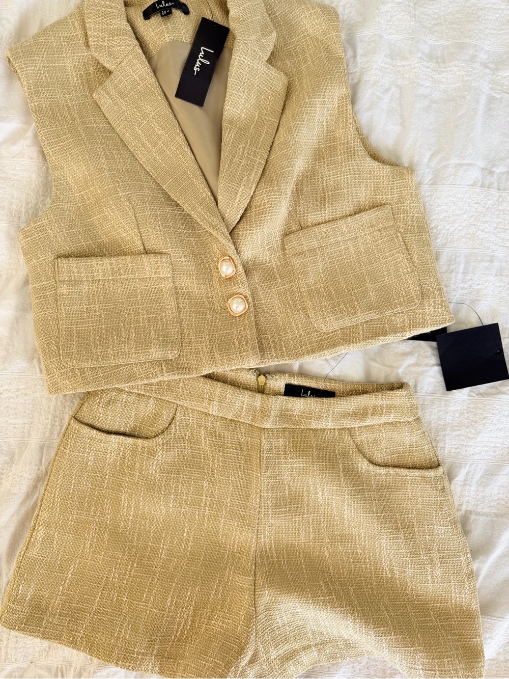 NWT Lulus green Tweed Vest & High-Shorts Set